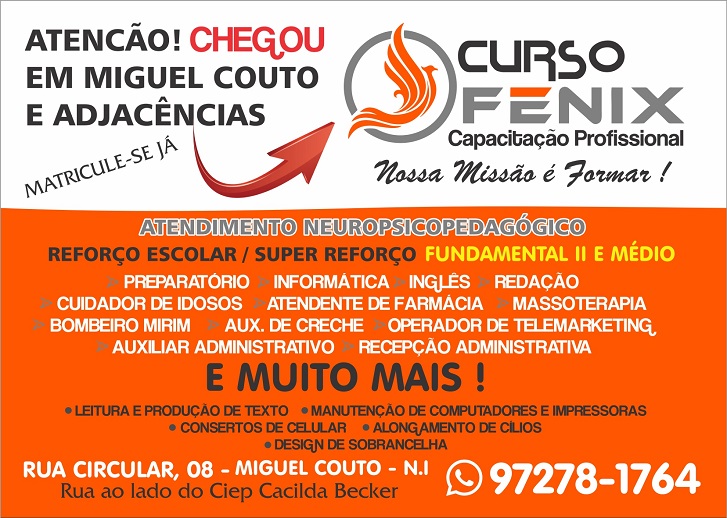 Curso Fênix, reforço escolar em miguel couto, curso de informática, 