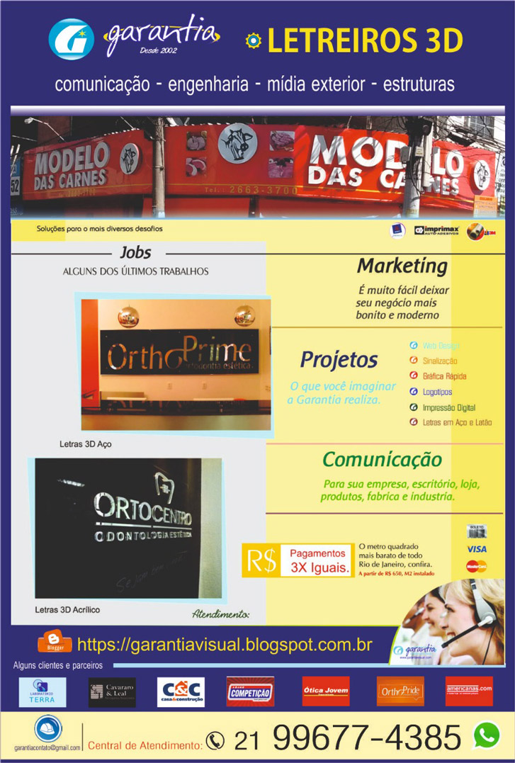 Garantia Letreiros 3D, colocação de outdoor, criação de logo tipo